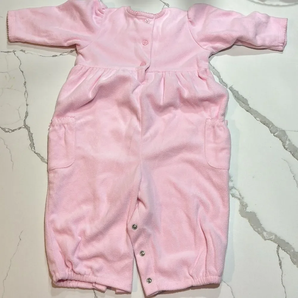 Carter's | Infant Baby Girls Soft Pink Fleece Romper Jumpsuit Reindeer Size 12M
